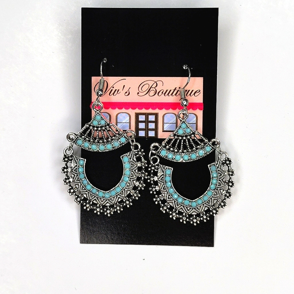 Silver Turquoise Bohemian Dangle Earrings